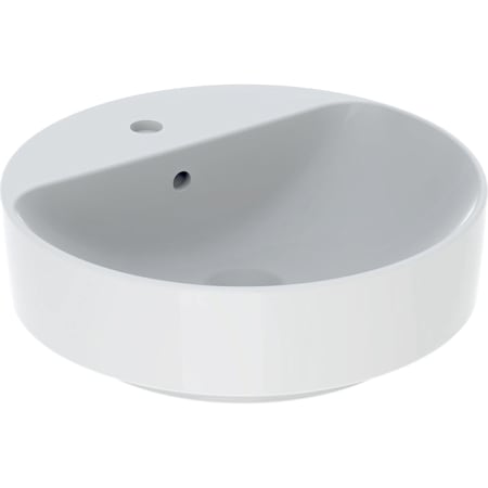 Lavoar pe blat Geberit VariForm, rotund, cu banc cu orificii de robinet: D=45cm, Preaplin=Vizibil, Alb